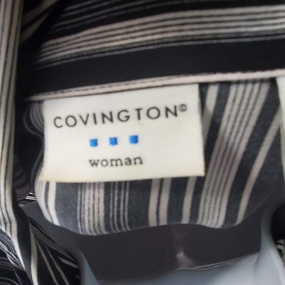 Covington Shirt Women 22W Button Down Blouse Black White Striped Shirt - Picture 2 of 9